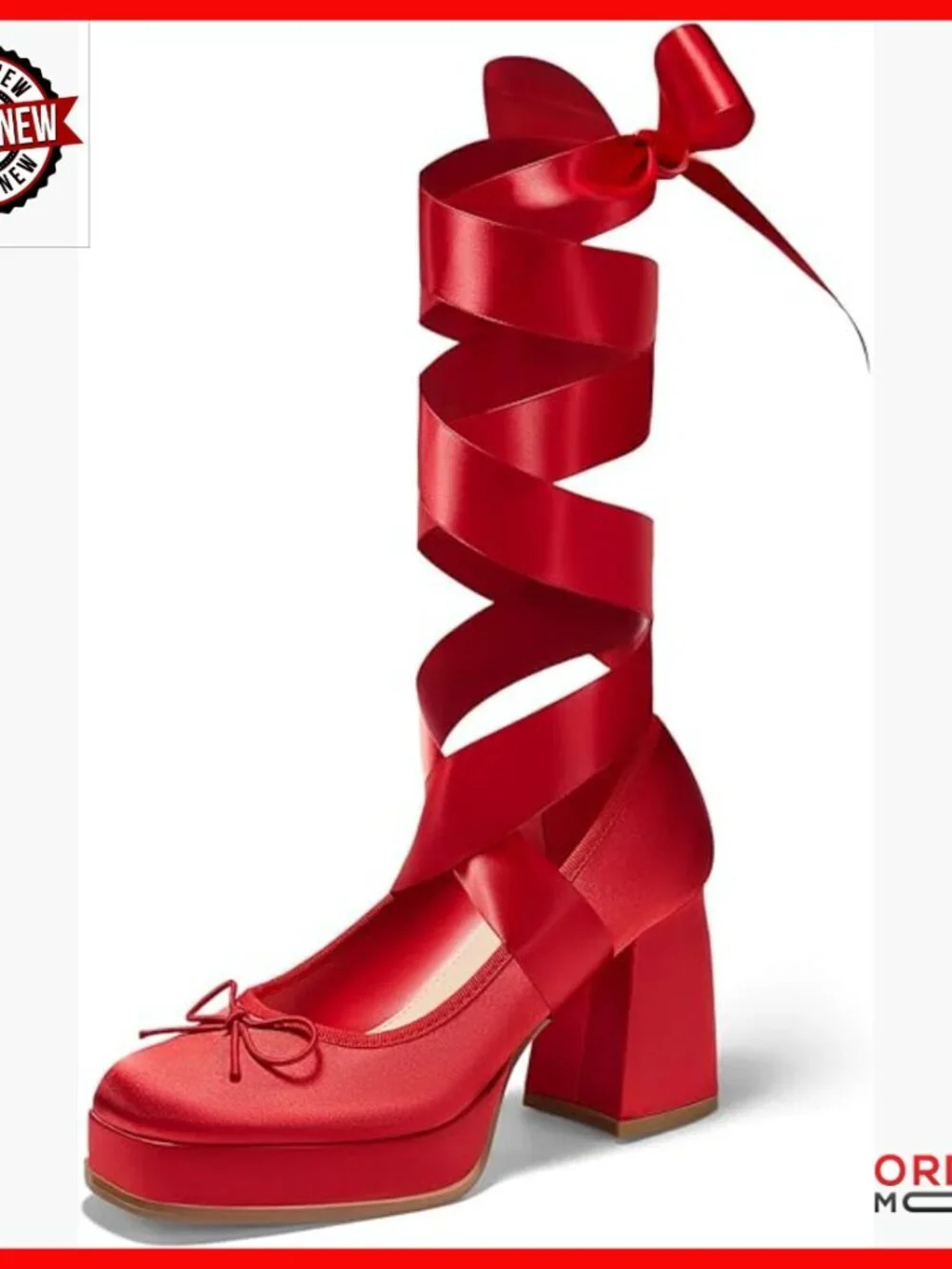 Platform Pumps with Adjustable Lace Straps, 3.5 Inch Chunky Heels, Square Toe